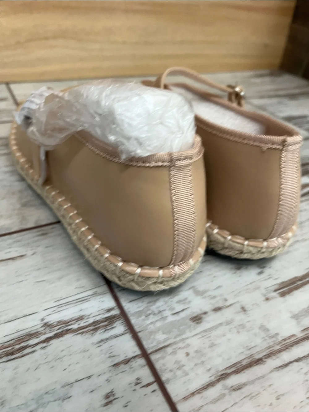 Coutgo Beige Tan Square Toe Mary Jane Espadrille Flats Ankle Strap Womens 7 NWOT